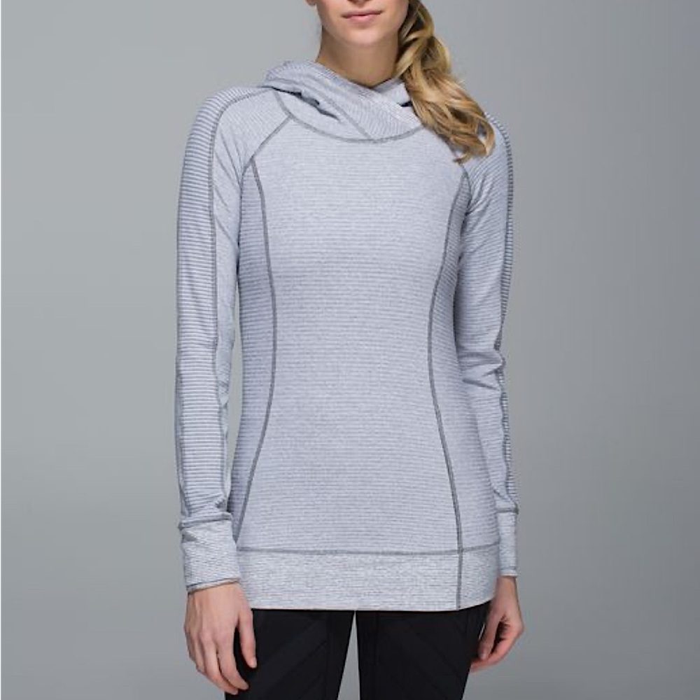 Lululemon “Think Fast” Longline Hoodie. Heather Grey Stripes. Size 6.